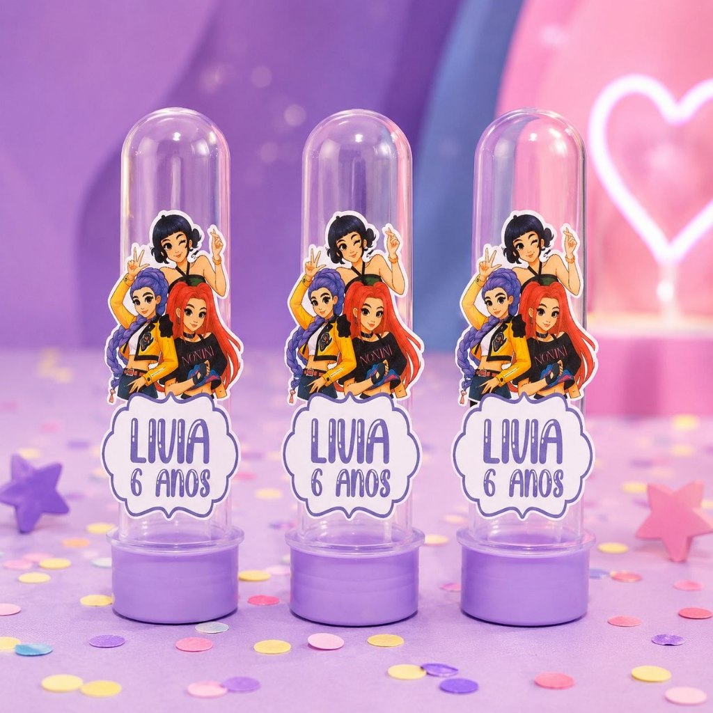 Aplique para Tubete Personalizado Gurreiras Kpop Nome e Idade - Lembrancinha - Festa Infantil