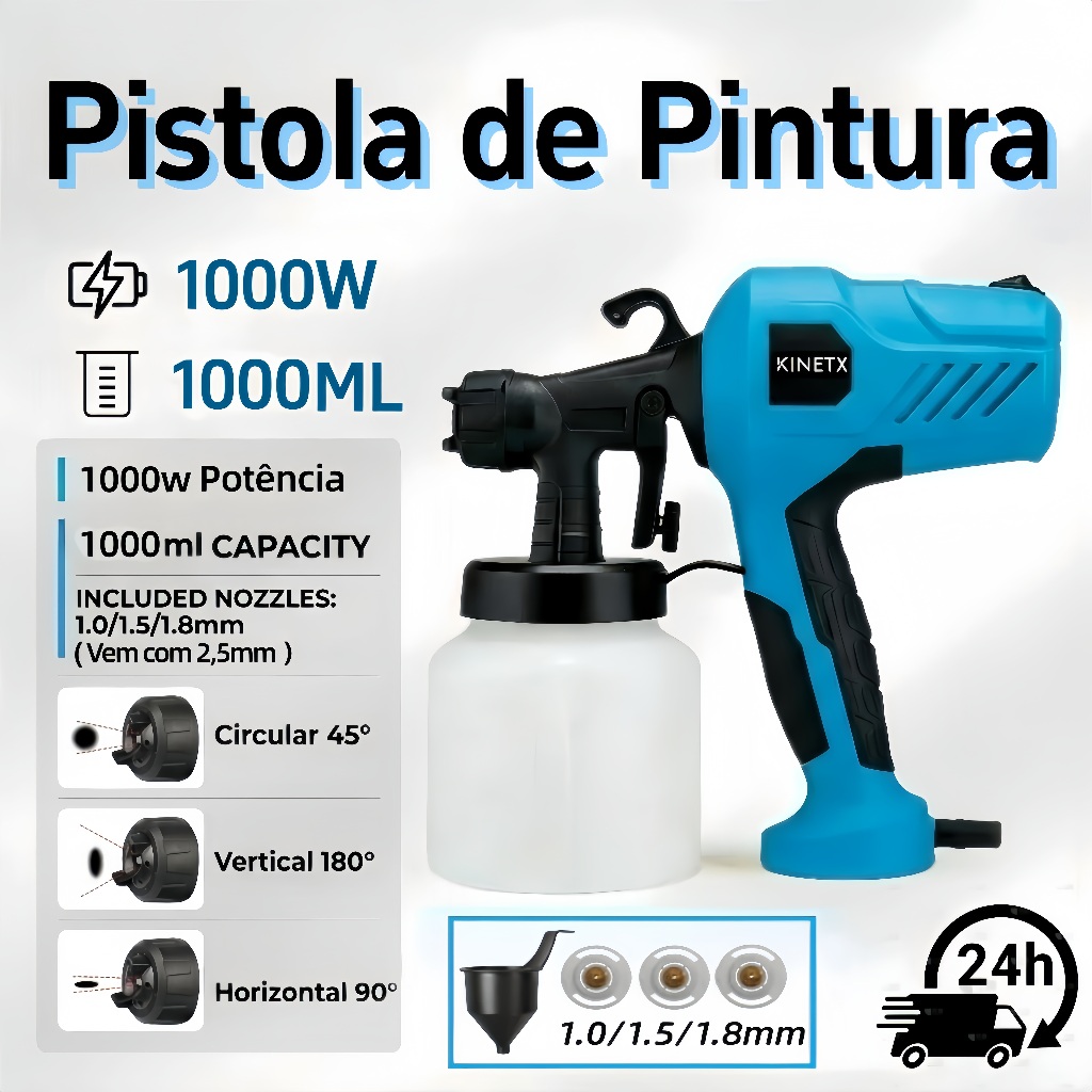 Pistola Elétrica Para Pintura 1000W 1000ml Pulverizadora De Tinta Com 4 Bicos De Metal 110V/220V