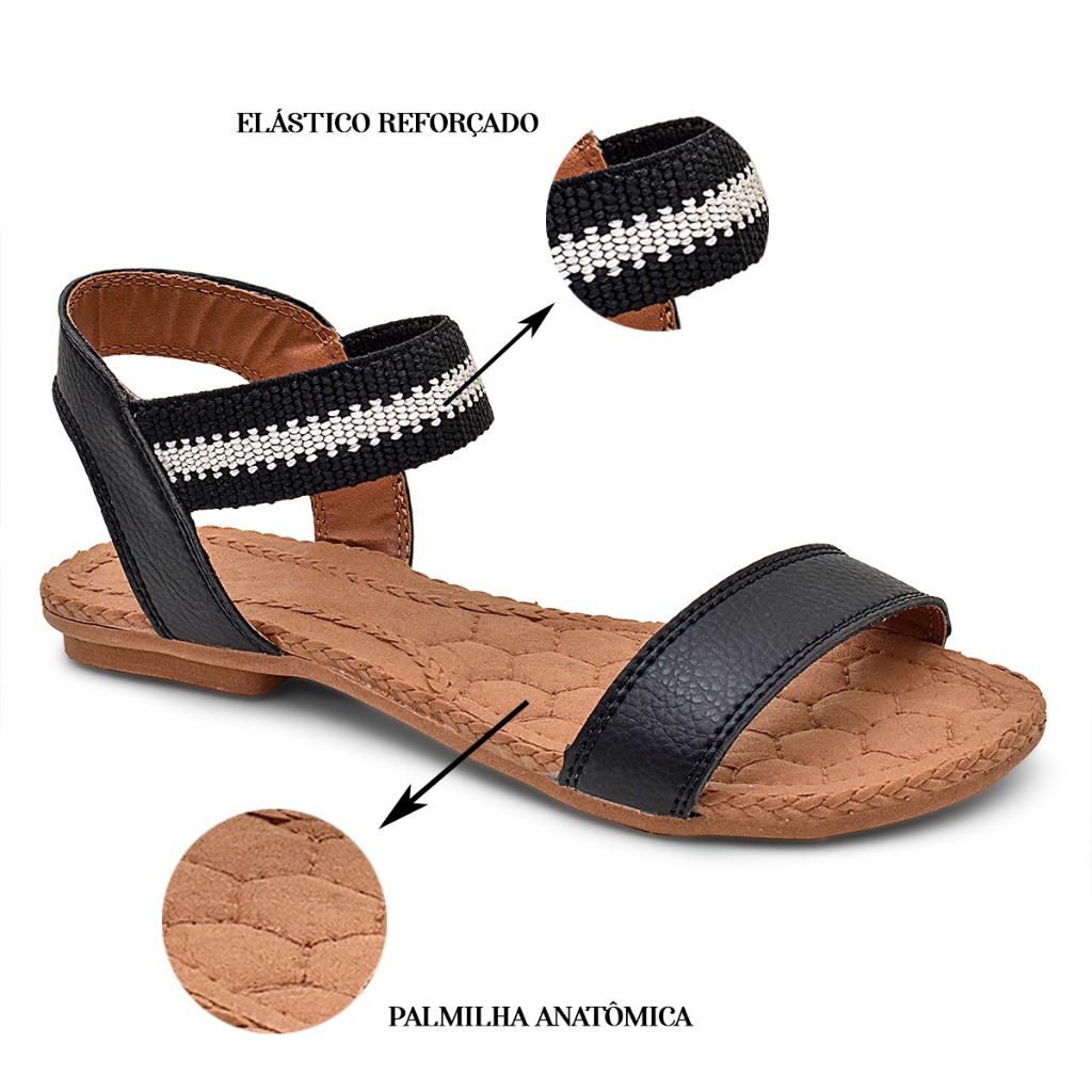 Sandália Rasteira Anatômica Confort Tirinha Elástico Não Machuca o Pé Calçado Feminino Lançamento Verão