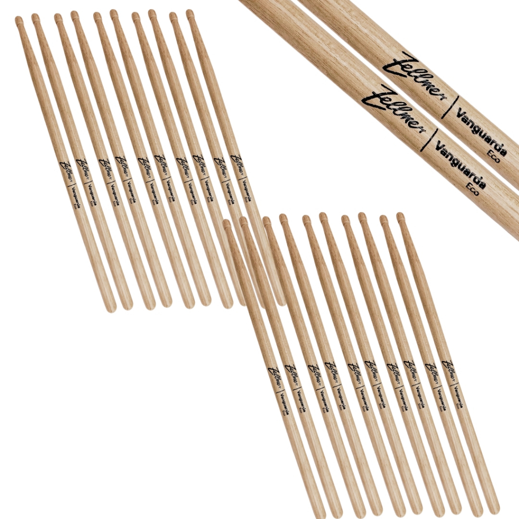 Kit 10 Pares de Baquetas Vanguarda Ponta de Madeira Oliva Bateria Percussão
