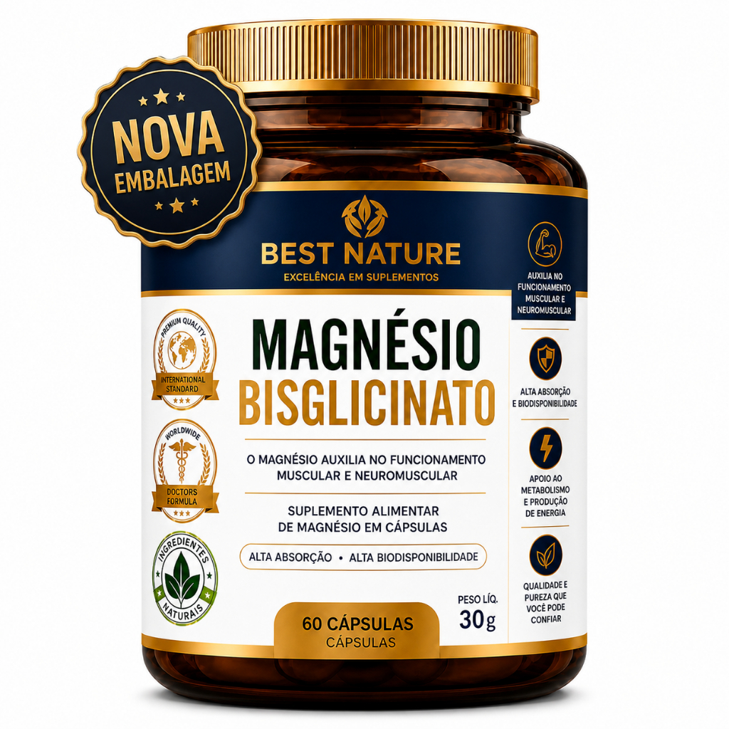 Magnésio Quelato Bisglicinato Inorgânico 350mg 60 Cápsulas Vegana Best Nature