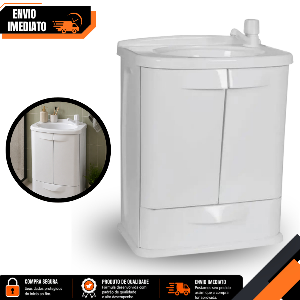 Gabinete Para Banheiro Astra Gab Fit 45cm Suspenso com Cuba Integrada 45x32x58cm Plástico Resistente