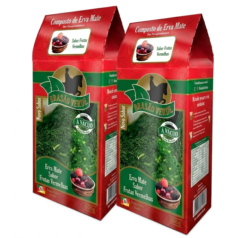 Kit 2 Erva Mate Brasão Verde Composta Frutas Vermelhas a Vácuo 500g