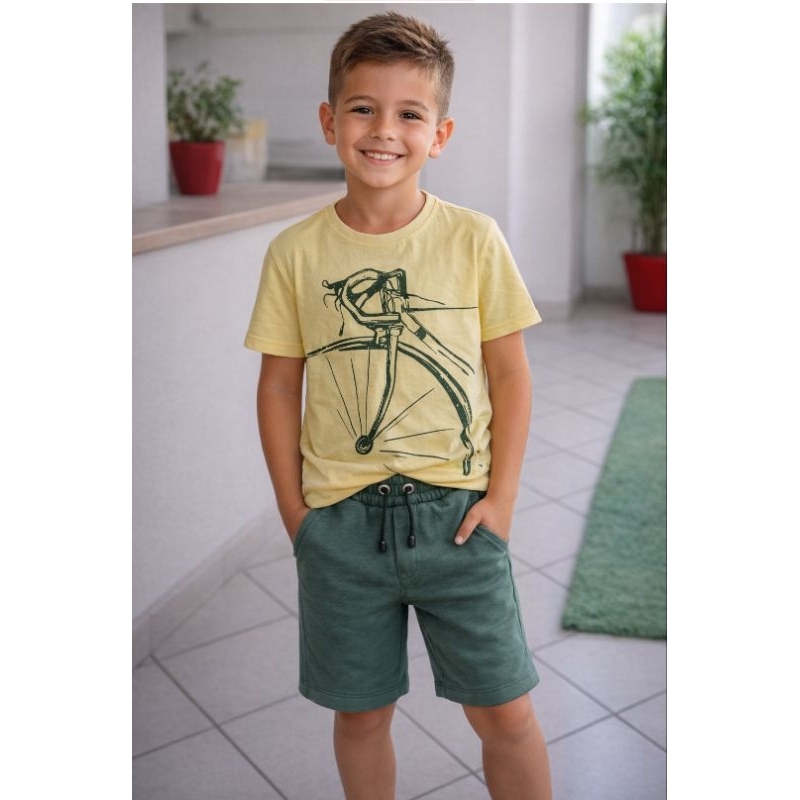 Camiseta Infantil Masculina Bicicleta Estampada Meia Malha Tam 10 ao 14