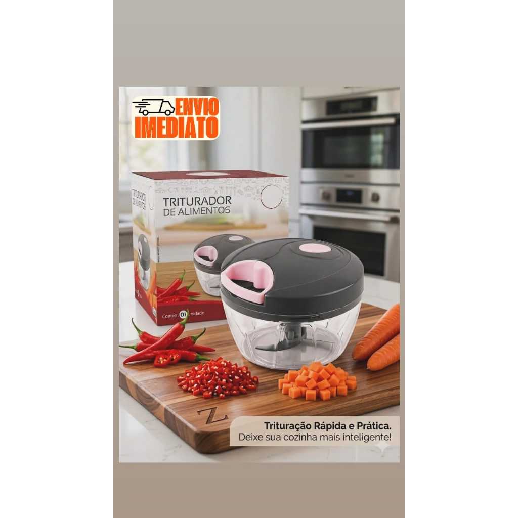 Triturador de Alimentos Temperos e Legumes Manual com 3 Laminas Premium