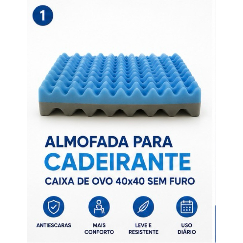 Almofada Para Cadeirante Caixa De Ovo 40x40 Sem Furo Antiescaras Ortopédica Conforto Diário