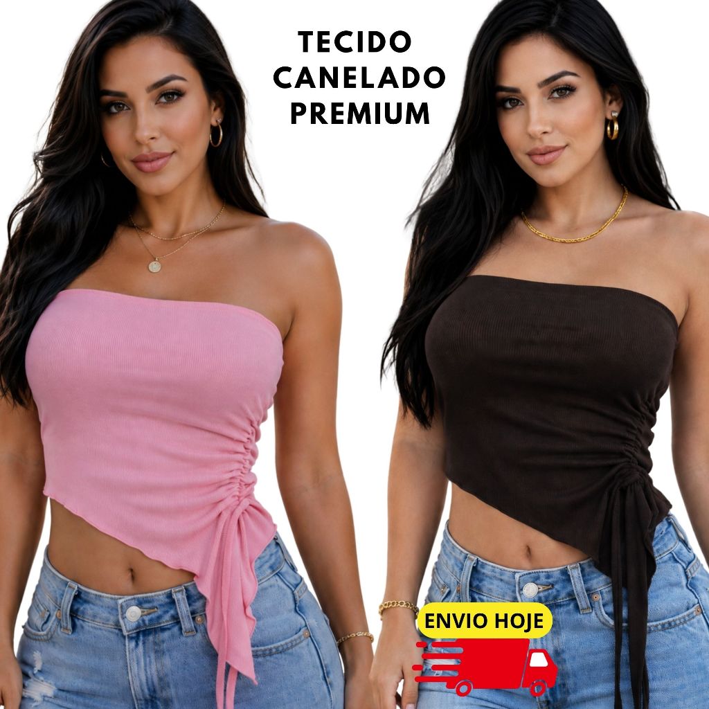 Blusinha Feminina Cropped Tomara Que Caia Em Tecido Canelado Premium