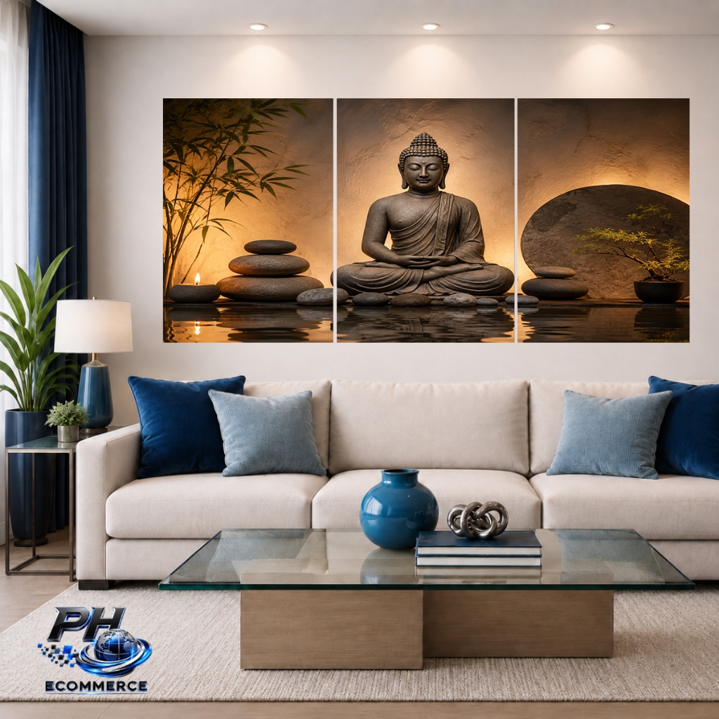Quadro Decorativo 3 Peças Buda Meditação Zen Sala Moderno Minimalista Mosaico Sala Quarto Escritório Banheiro Lavabo Spa — imagem 2 de 2