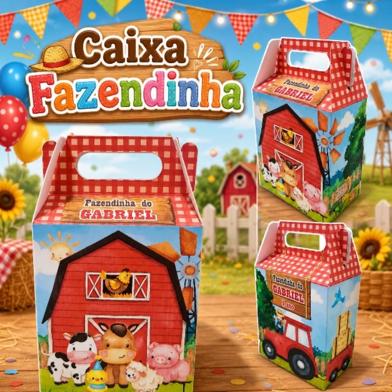 Caixinhas personalizadas Fazendinha vermelha Lembrancinha sacolinha surpresa Fazendinha vermelha menino