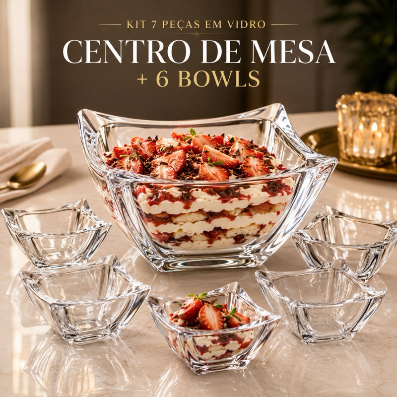 Conjunto 7 Peças Bowls de Sobremesa Vidro Premium Luxo Gourmet