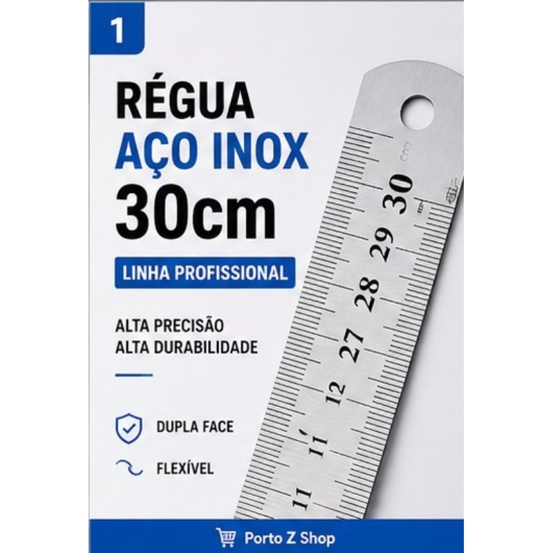 Régua de metal dupla face aço inox flexível  30cm artesanato hobby costura