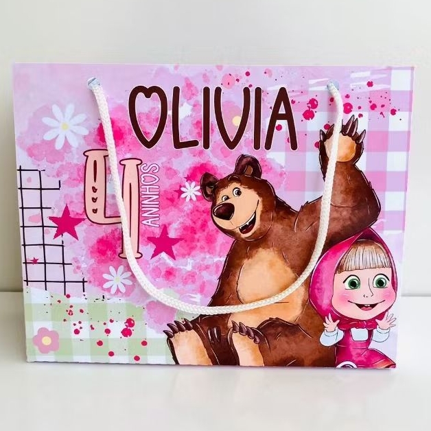 Sacolinha lembrancinha personalizada MARSHA E O URSO - festa infantil PEGUE E MONTE