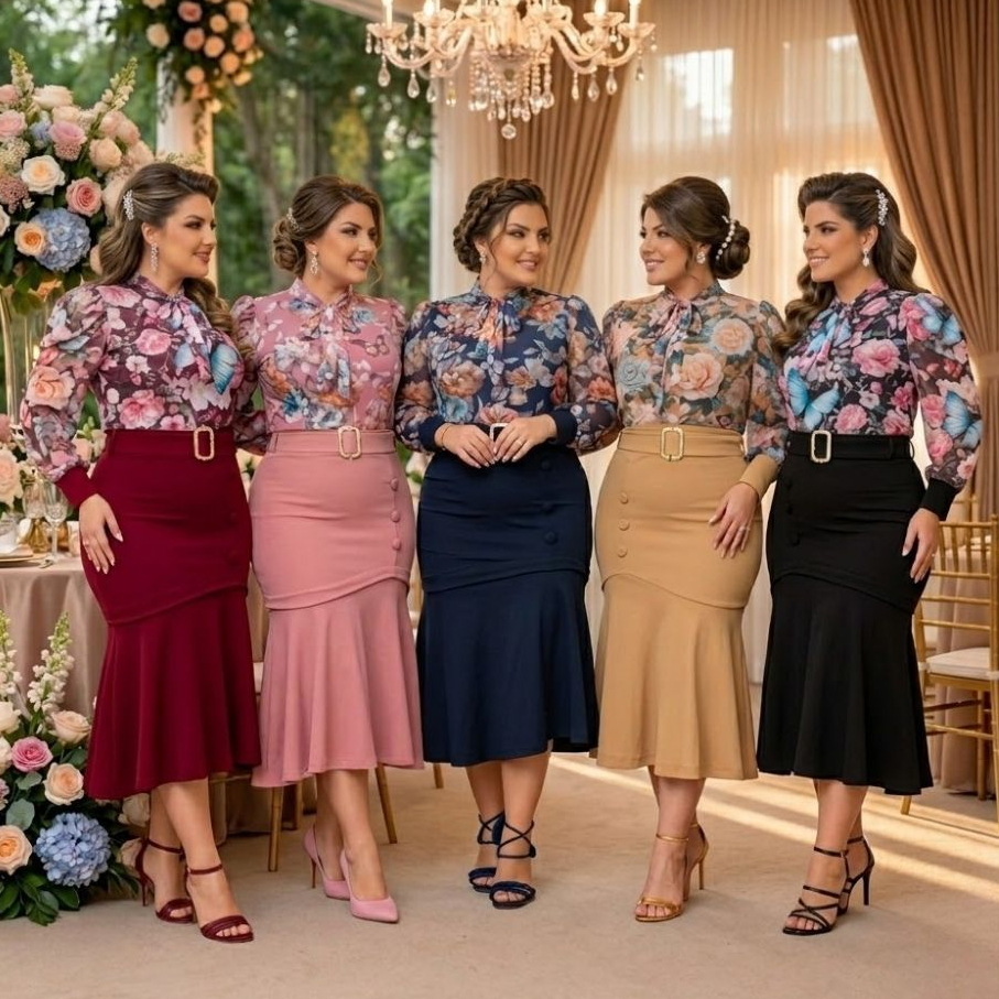 Vestido Feminino Midi Botao Cinto Moda Evangelica Plus Size Tendencia Manga Elegante Congresso Luxo