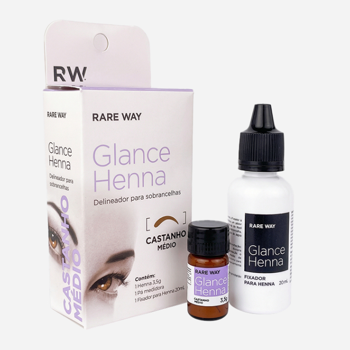 Kit Glance Henna para Sobrancelhas Castanho Médio Mini 1,5 g - Rare Way