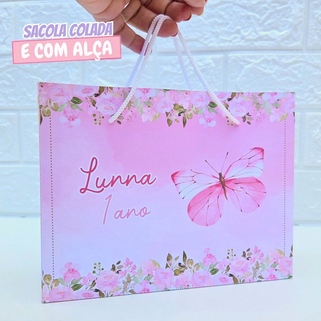 Sacolinha Personalizada Borboleta Rosa 1| Sacolinha Surpresa | Lembrancinha de Festa | Aniversário