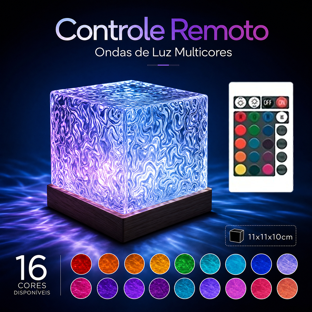 Projetor Luz Noturna LED 3 em 1 Cubo Criativo USB Recarregável Ondulação de Água Rotativa para Quarto