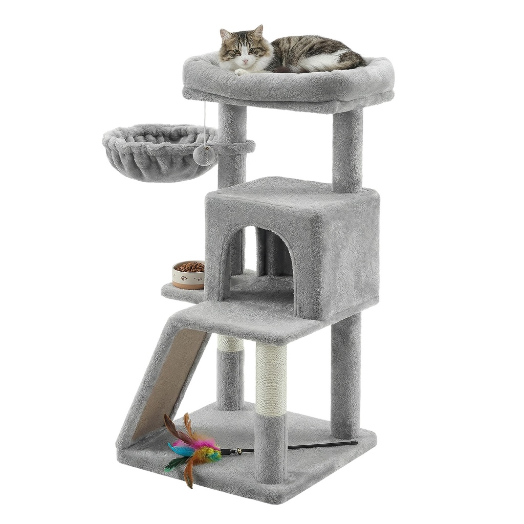 Imagem SONGMICS Arranhador para Gatos Grandes, Plataforma Larga, Árvore de Gato para Sala de Estar, Estável, Cinza