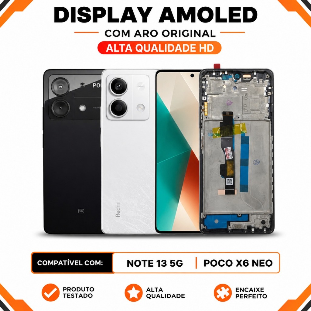 Display Redmi Note 13 5G/ Poco X6 NEO Frontal AMOLED Original Com Aro Módulo OLE