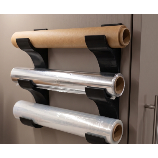 Suporte de Parede para 3 Rolos Papel Filme Papel Alumínio Papel Manteiga Adesivo Preto
