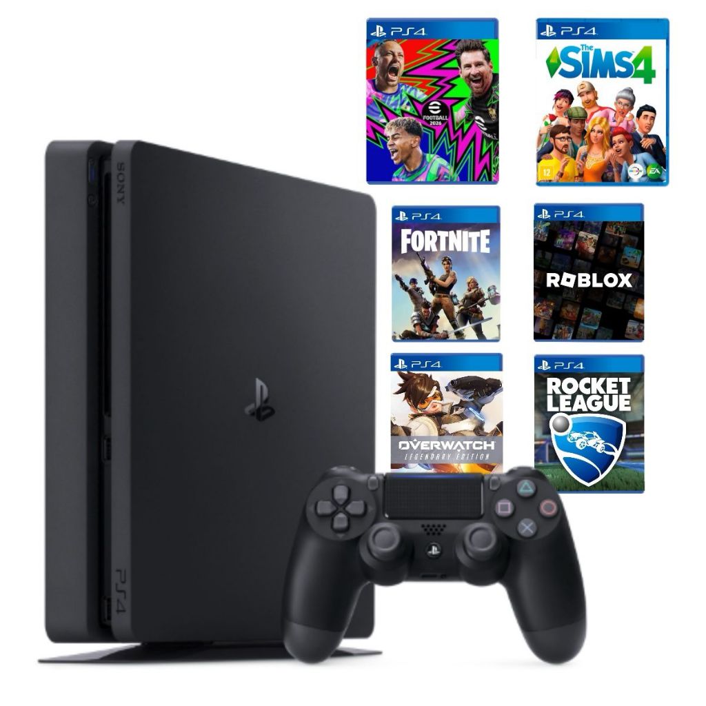Console Playstation 4 Ps4 Slim 500gb Cor Preto 2 Controles 06 Jogos Digitais