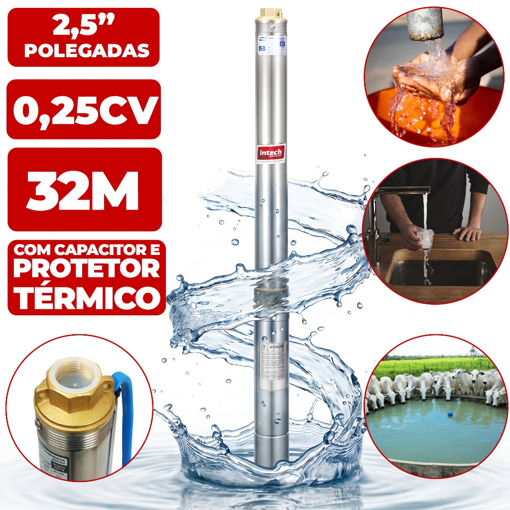 Bomba Submersa Caneta para Poço Palito 1/4hp 2,5 BSCA2 Intech Machine