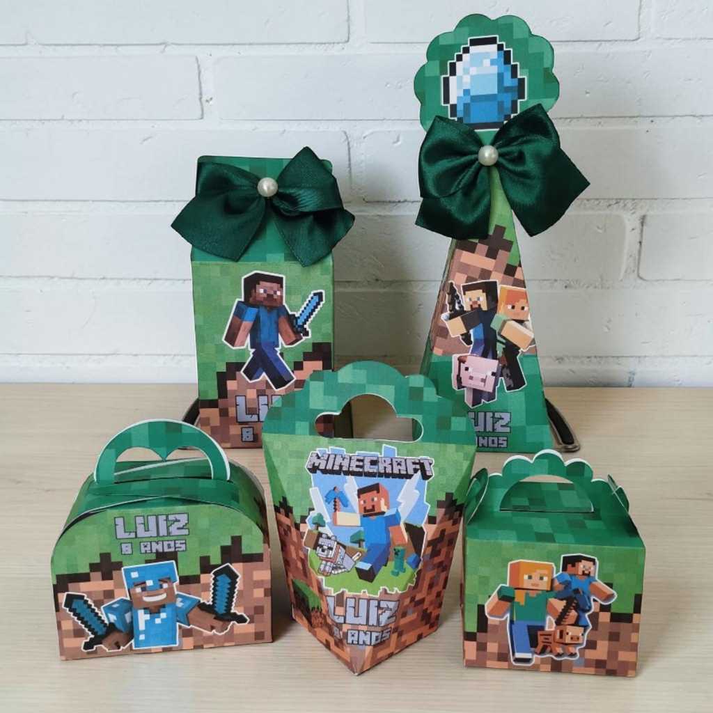 Kit Festa Personalizados Minecraft – Lembrancinhas - Caixas Personalizadas - Festa Infantil Minecraft Menino