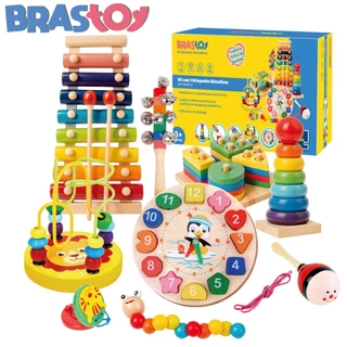 Kit de 9 brinquedos Montessori de madeira