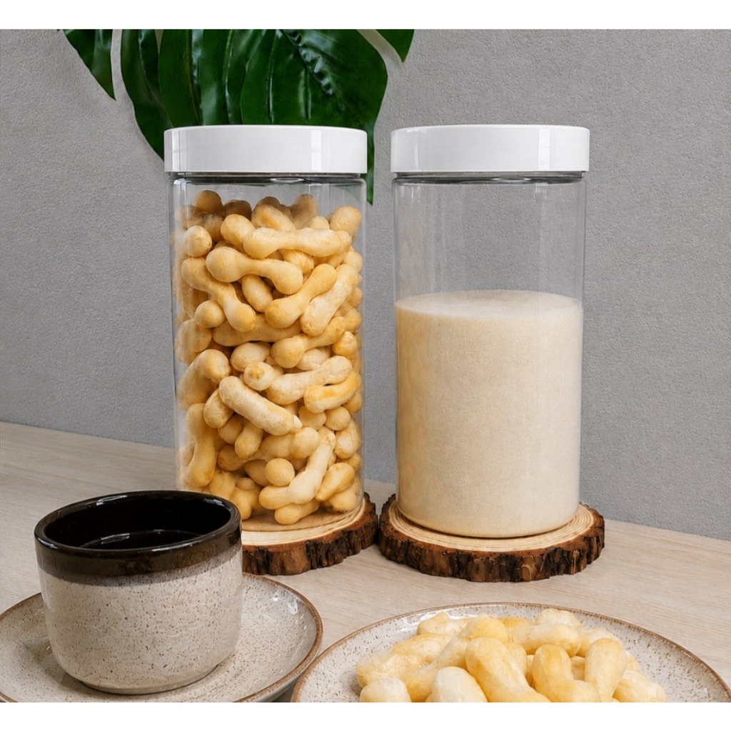 Kit 2 Potes 2000ml Reto Transparente Básicos Minimalista Tampa Branca de Rosca Cozinha Mantimento