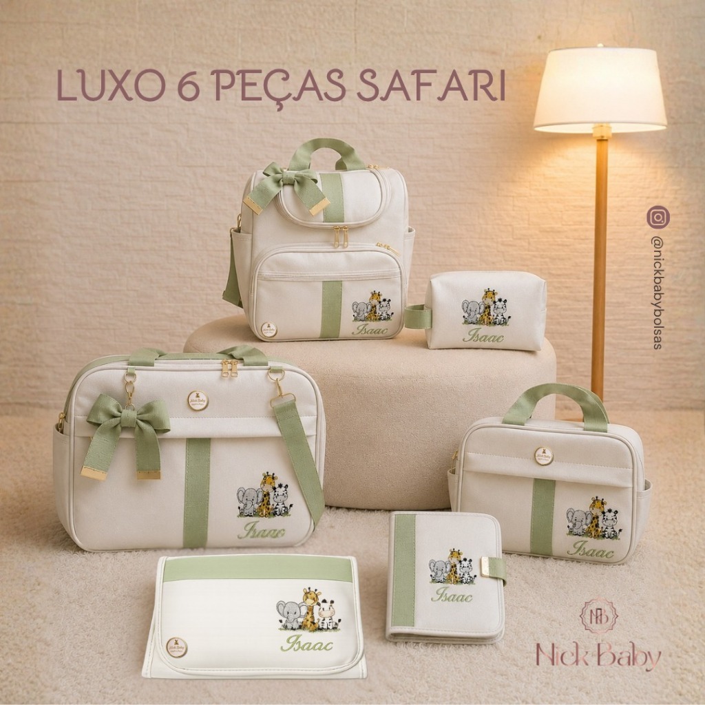Kit Mala Maternidade Personalizadas Luxo com 6 peças. Bolsas de Bebê personalizada com nome. Nick baby bolsas