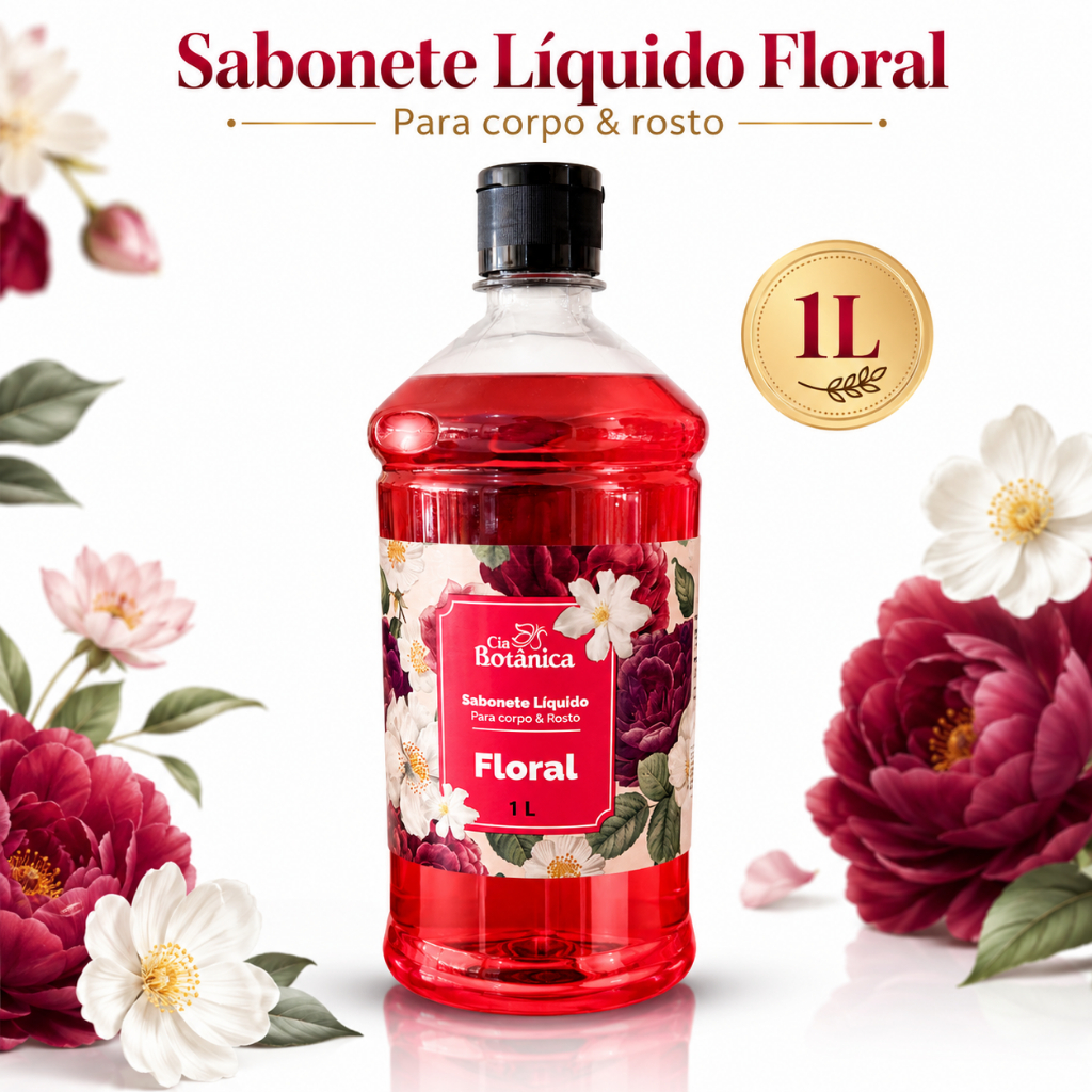 Sabonete Líquido Floral Cia Botânica 1 Litro Corpo e Rosto Perfumado Hidratante
