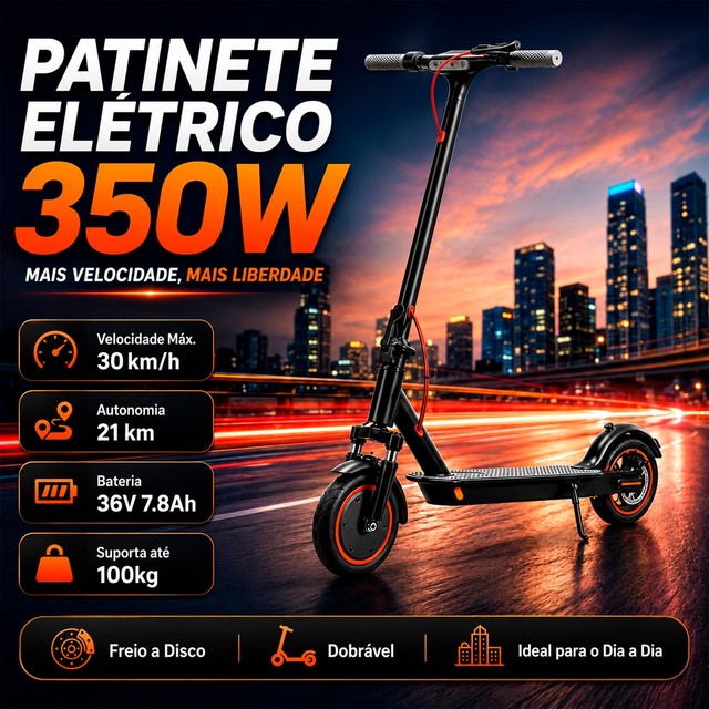 Patinete Elétrico Com Amortecedor 350W Dobrável Adulto Scooter Elétrica Até 30km/h Mobilidade Urbana