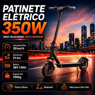 Patinete Elétrico Com Amortecedor 350W Dobrável Adulto Scooter Elétrica Até 30km/h Mobilidade Urbana