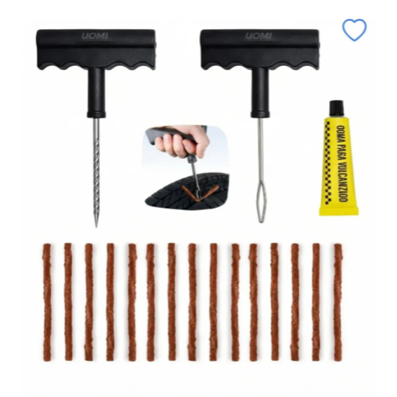 Kit Reparo Pneu Remendo Profissional Macarrao +10 Refis Furo Para Pneus Sem Camara Carro e Moto