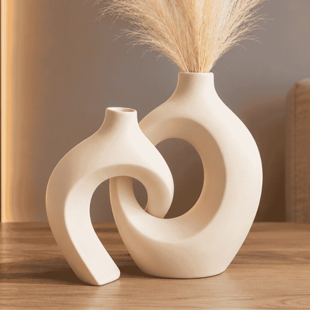 Conjunto de Vasos Decorativos Cerâmica Dupla Mônaco Design Moderno Casa Sala 25cm