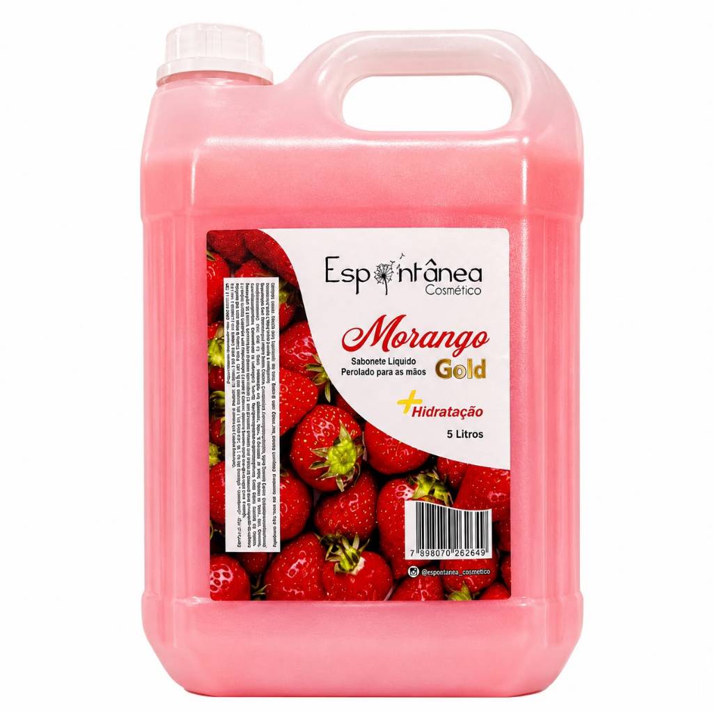 Sabonete Líquido Perolado Morango 5 Litros Hidratante Premium Com Aloe Vera Alta Viscosidade