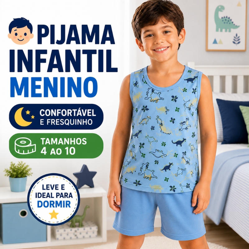 Pijama Infantil Masculino Regata Menino Verão Conjunto Leve 4 ao 10 |66| Lançamento
