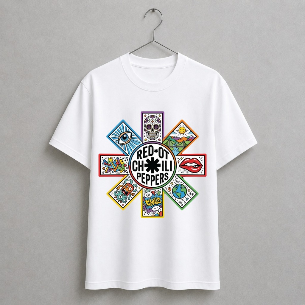 Camiseta Unissex 100% Algodão Estampada Logo Banda Rock Clássicos RHCP Red Hot Chilli Peppers Camisa Casual