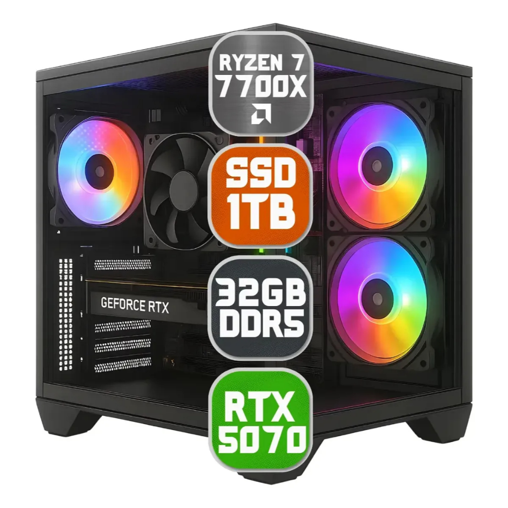 Pc Computador Gamer AMD Ryzen 7 7700x, Rtx 5070, 32gb DDR5, Nvme 1tb - Gabinete 