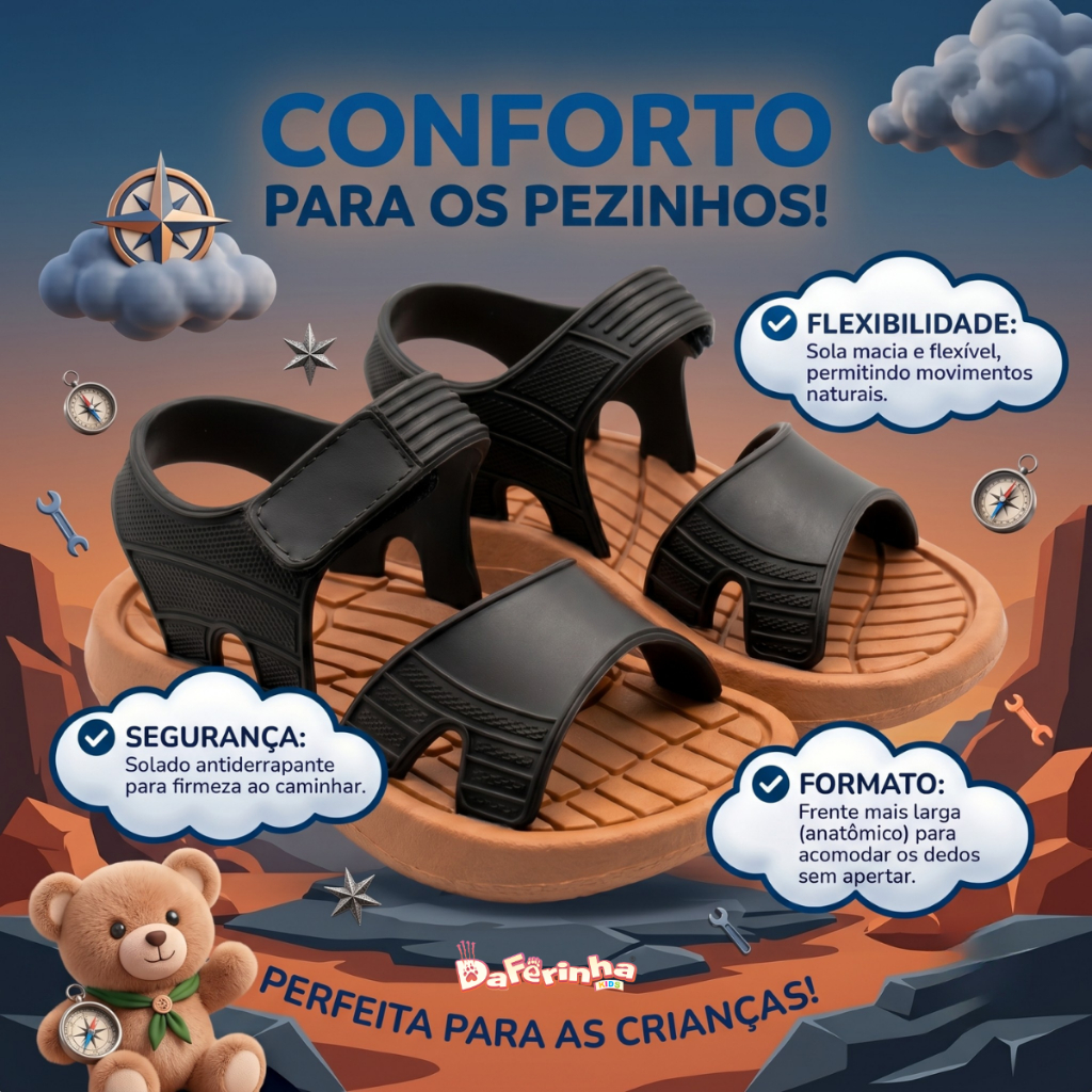 Sandália Infantil Papete Menino Leve Antiderrapante Confortável Ref 212