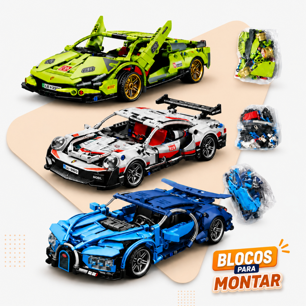 Carro Esportivo Em Blocos de Montar de Brinquedo para Crianças SPEED Educativo - Tipo Lego - Fricção