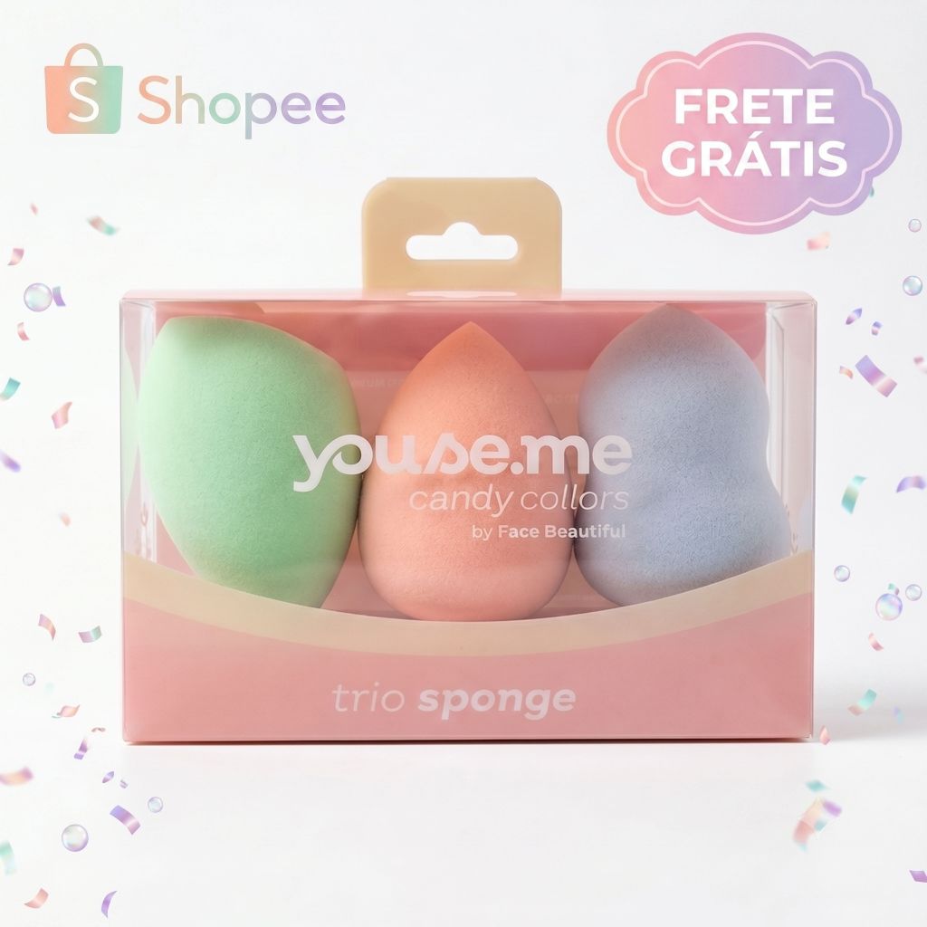 Kit com 3 Esponjas Gotinha de Maquiagem Candy Color para Base Corretivo e Pó Facial