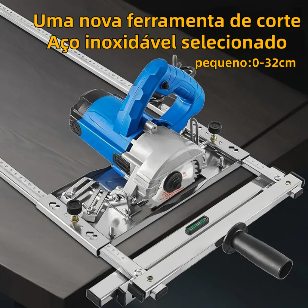Guia de Serra Circular de Metal Ajustável com Mecanismo de Fixação - Nível Integrado, Corte Reto em Placas de Madeira