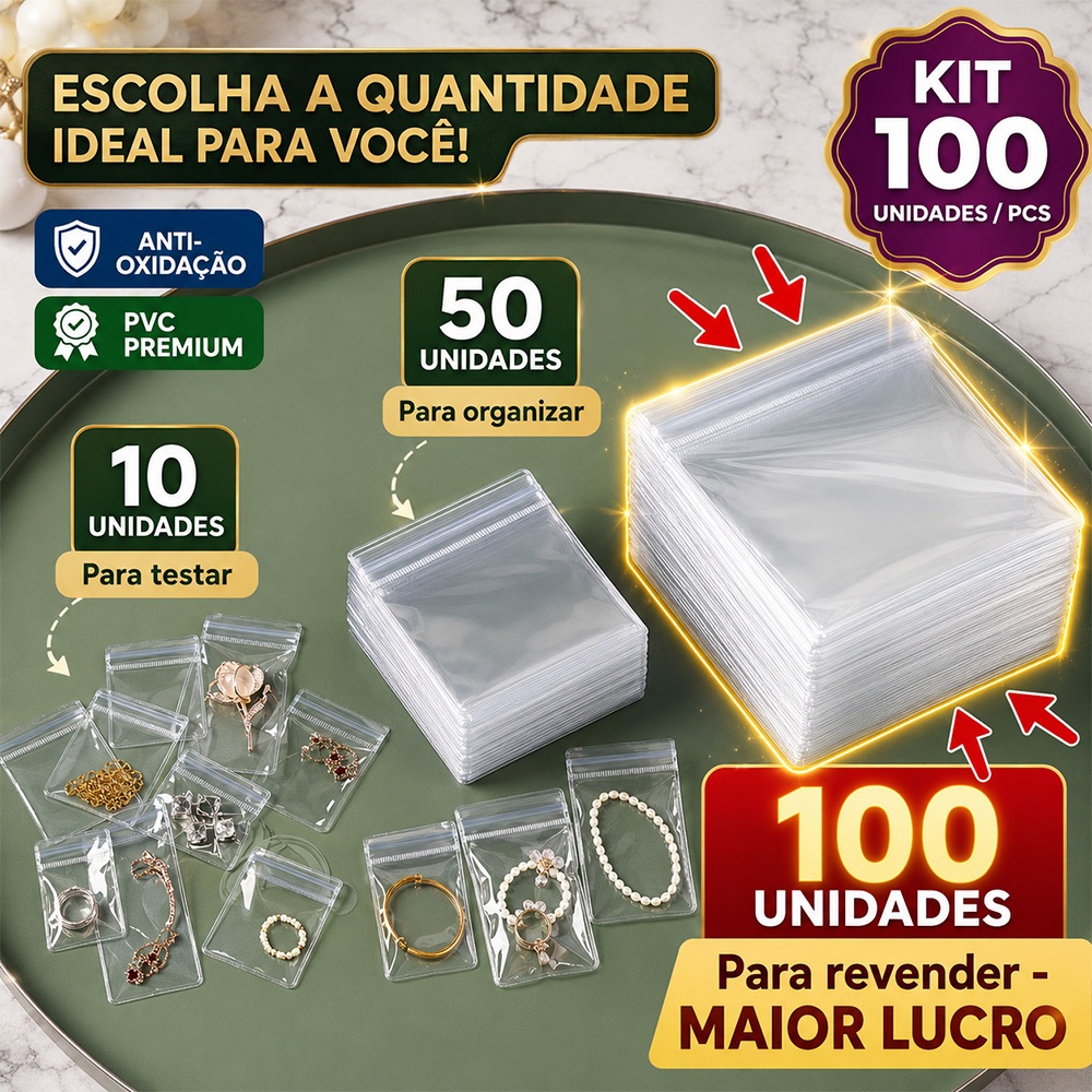 Kit Saco Saquinho Zip Lock PVC Transparente Para Joias Bijuterias Brinco Colar