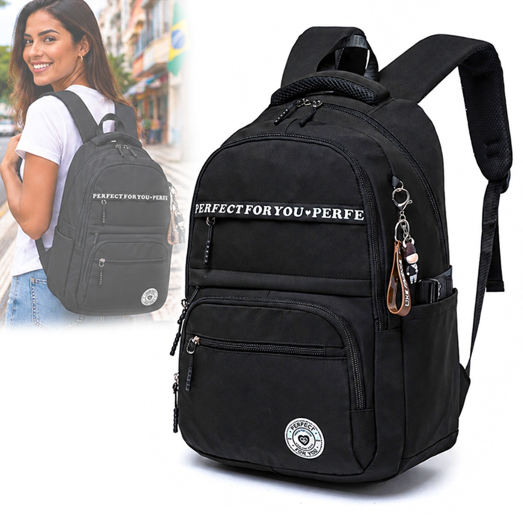 Mochila Bolsa Espaçosa Notebook Faculdade Chaveiro Personalizado Escolar