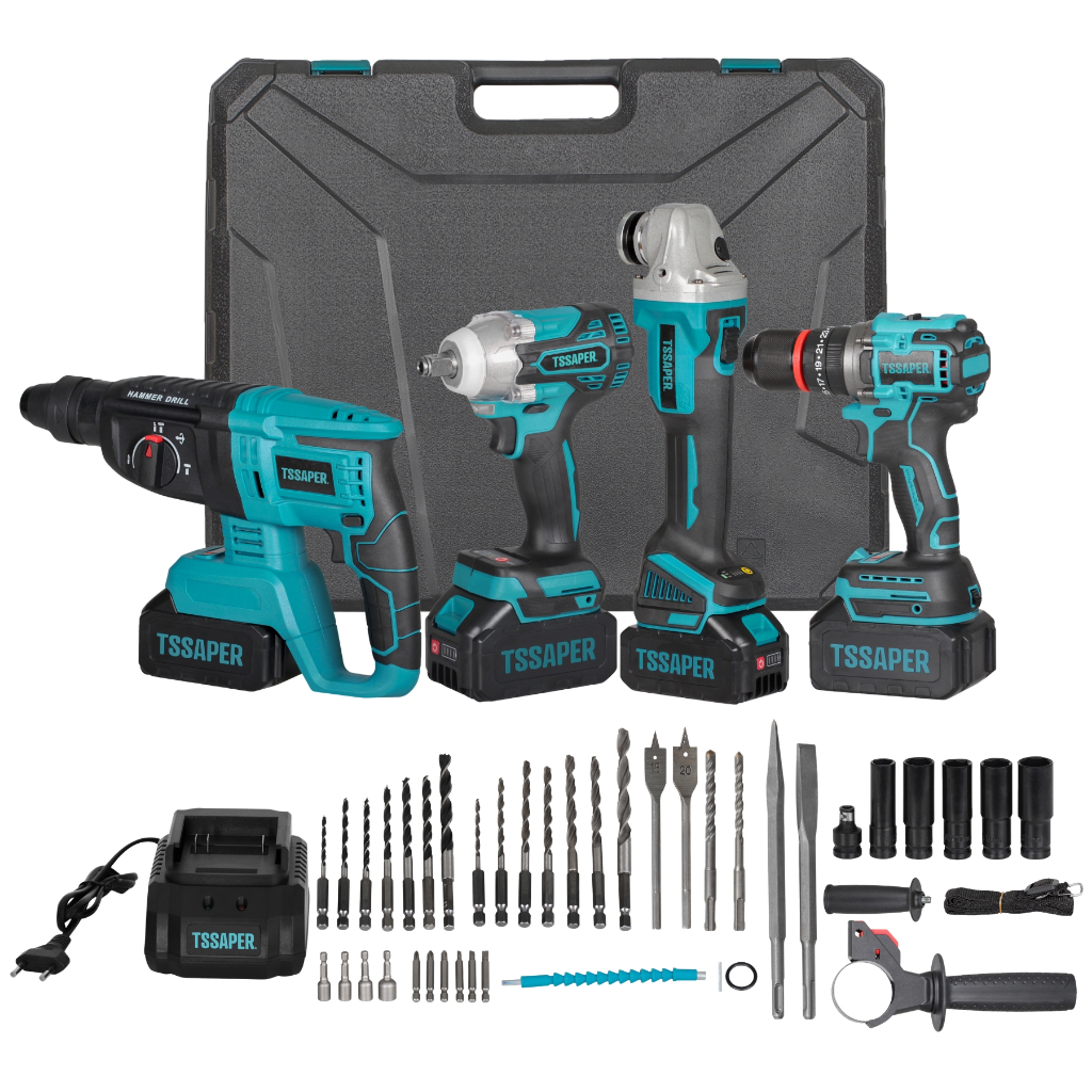 Kit 4 em 1 Martelete + Esmerilhadeira angular + Parafusadeira + Chave de Impacto a Bateria 21V