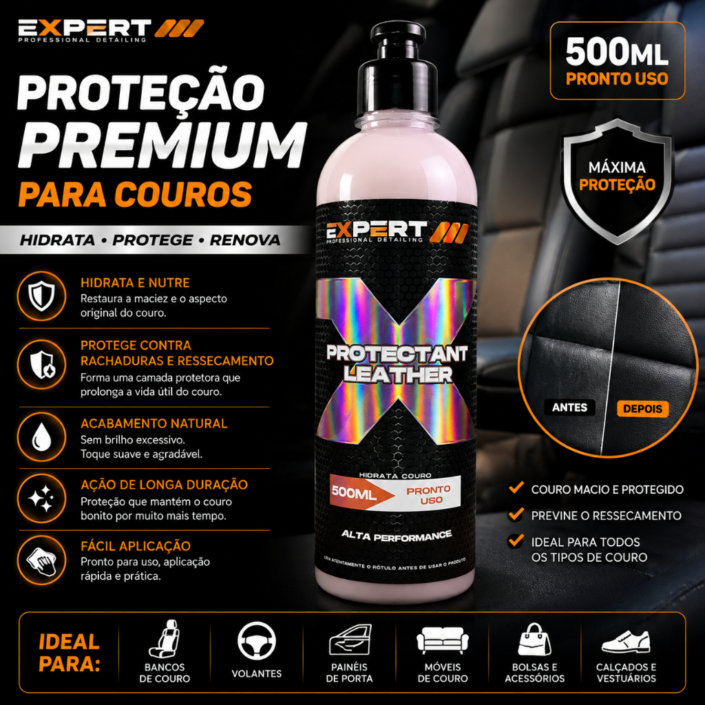 Hidratante E Protetor De Couro Premium 500ml Restaura Protege Da Brilho Protectant Leather Expert