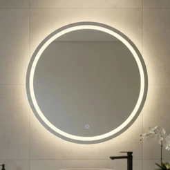 Espelho Redondo 60x60cm Jateado fino com Led 3 Cores Lapidado Decoração Moderna Quarto Sala Banheiro