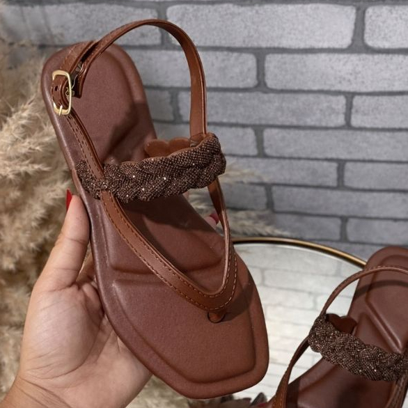 Sandália Rasteira Florença Feminino Macio Sandália Confortável com Pedraria Lançamento Envio Imediato
