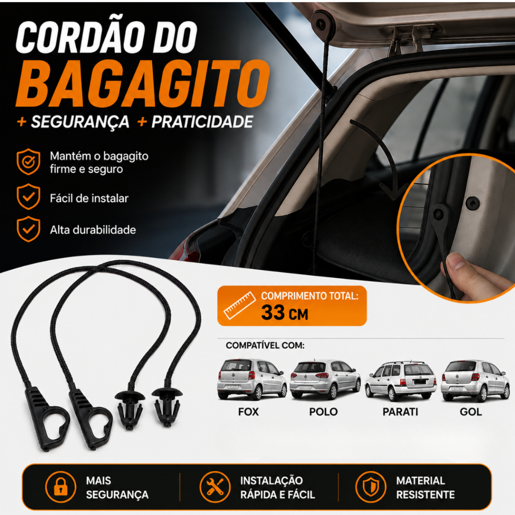 Par Cordão Tirante Bagagito Tampão Porta Malas Polo Gol Parati Fox Vw Volkswagen Encaixe Perfeito