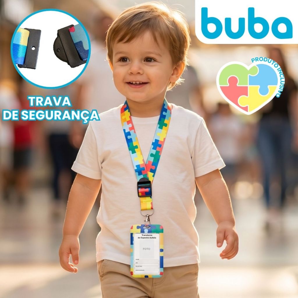 Cordão TEA Autismo PCD com Porta Crachá Buba Antissufocamento Regulável Deficiências Invisíveis
